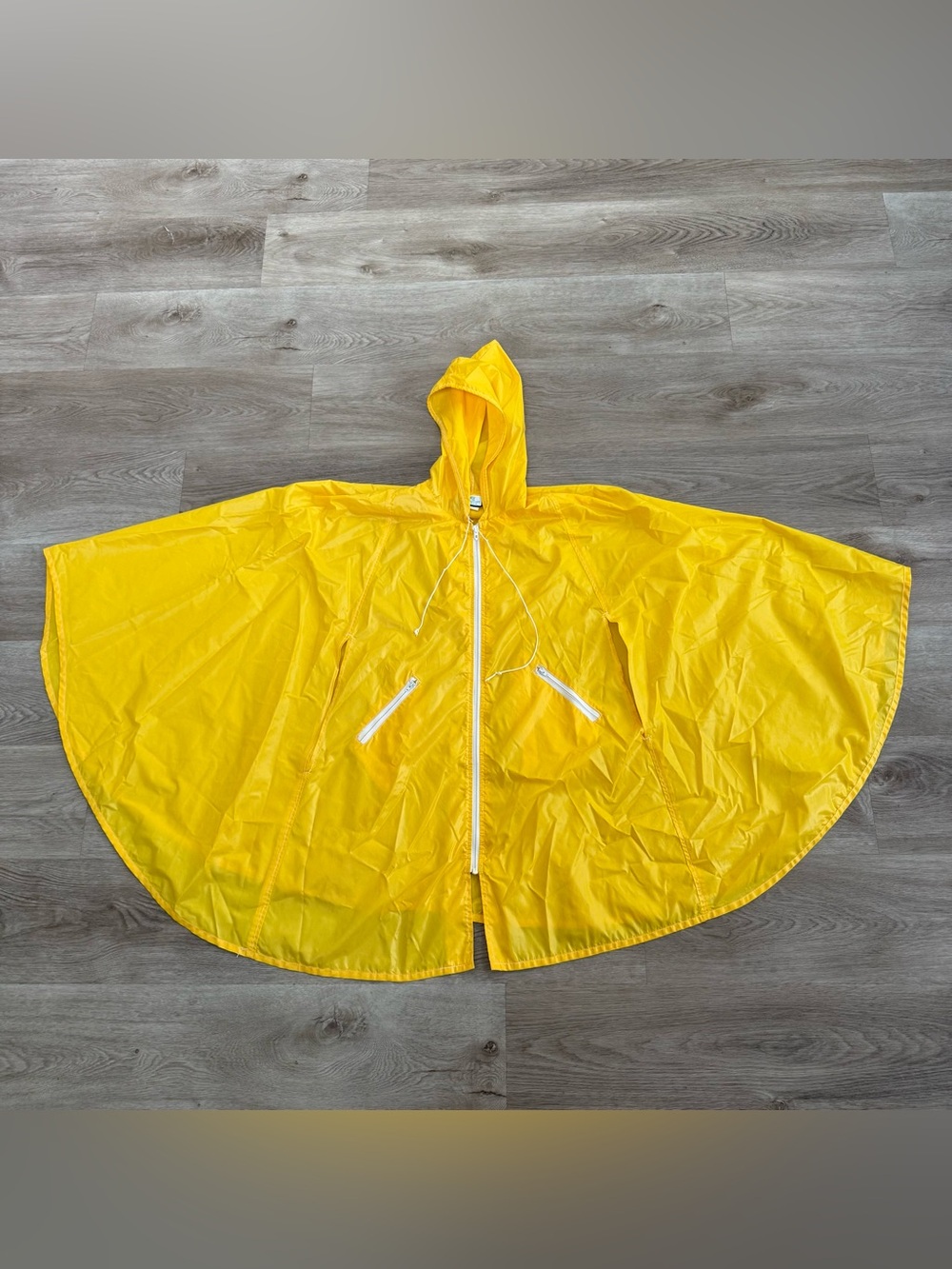 Vintage 70s Abercrombie & Fitch Yellow Rain Cape Poncho Hooded Hiking Gorpcore